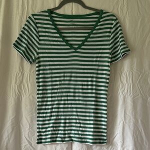 GAP Green and White Striped Short Sleeve Tee